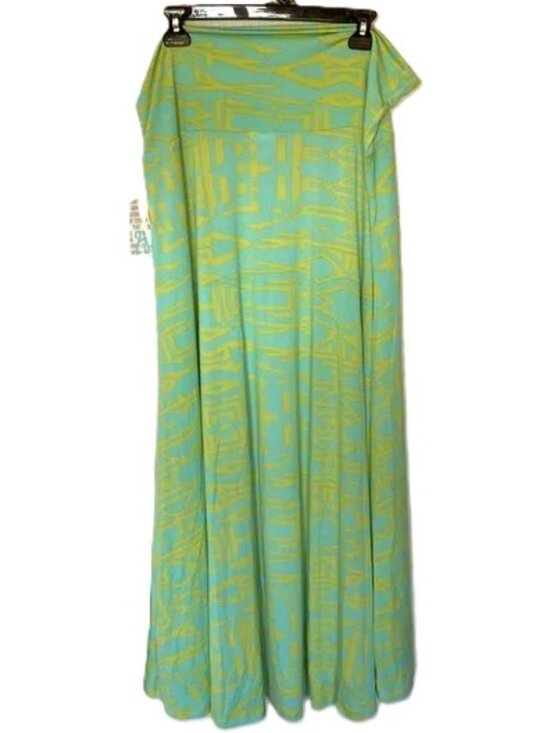 LuLaRoe Maxi Skirt Size 2XL A Line Bohemian Geometric Green Yellow Artsy - Picture 1 of 3